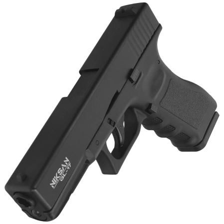 Zestaw wiatrówkowy 64: Pistolet Niksan Defence NKS GL17 Black Blow Back 4.5 mm, 1400 BBs, 10 kapsuł CO₂, 100 tarcz