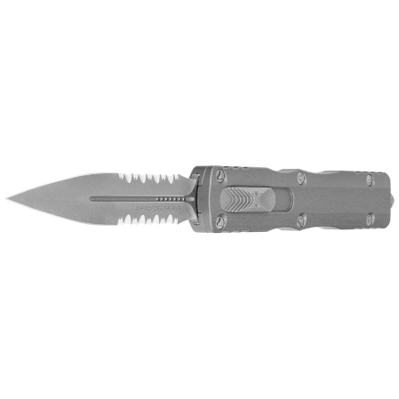 Microtech Dirac Delta D/E OTF Knife Natural Clear Aluminum, Apocalyptic P/S M390 by Tony Marfione (227-11APNC)