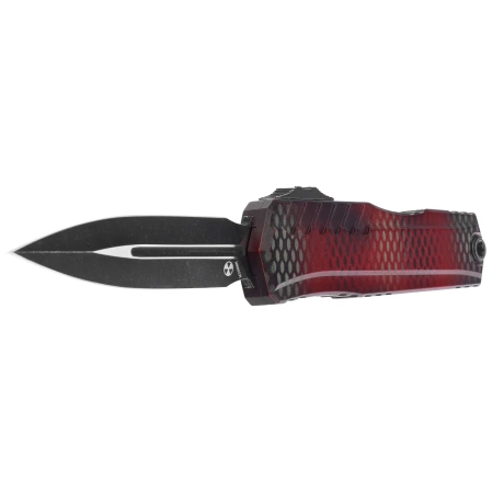Microtech Cypher II D/E Signature OTF Knife Red X-51 Aluminum, Distressed Black M390MK (1242-1RDX51S)