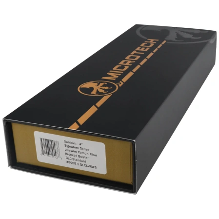 Nóż kuchenny Microtech Santoku 4.2'' Signature Bronze Titanium Bolsters/Live Wire Carbon Fiber, Black DLC M390MK (3300B-1DLCLWCFS)