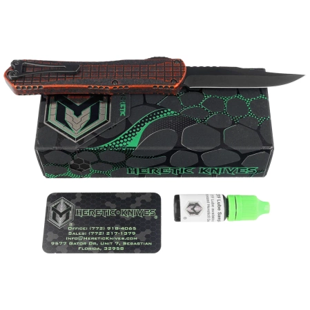 Heretic Manticore X Bowie Breakthrough Orange Grenade Aluminum, Black DLC MagnaCut OTF Knife by Tony Marfione Jr. (H030BF-6A-BRKORG)