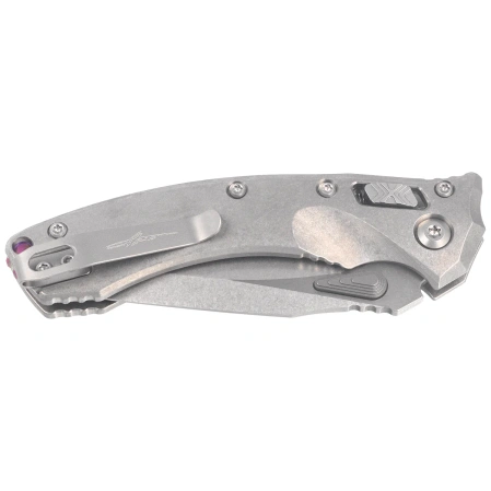 Microtech Amphibian Mini Ram-Lok S/E Knife Gray Slab Side Titanium, Purple Bksp, Stonewashed M390MK by Tony Marfione (137MRL-10MS3)