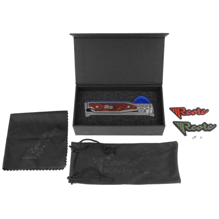 Reate Knife EXO-M OTF Gravity T/E Bead Blasted Titanium/Damascus Red-Black G10, Satin Elmax