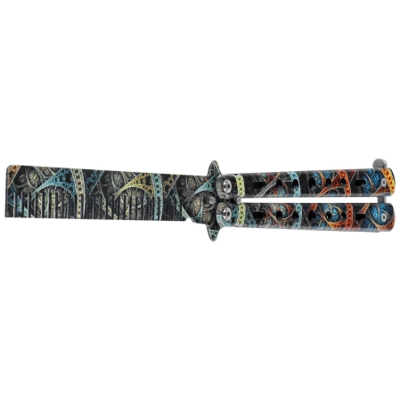 Nóż składany motylek Third Decor Habitat Balisong K3101 3D Poker Skull Print 420, Comb-Style Blade 420 (TH-K3101)