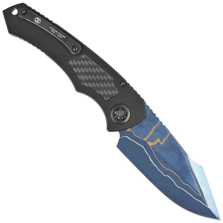 Nóż automatyczny Heretic Pariah-A Custom DLC Aluminium / Carbon Fiber Inlays, Blued Baker Forge AuroraMai Damascus by Tony Marfione Jr.