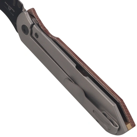 Kizer Harpoon Fold Knife Gray Titanium / Brown Norplex UltreX Micarta, Acid Washed 3-layer Composite Steel by Maverick Customs (Ki4784A4)