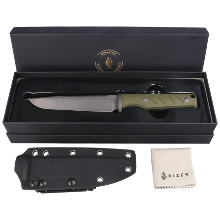 Nóż Kizer Camp 180 Olive Green G10, Gray Stonewashed AEB-L by Jonathan Styles (1096A2)