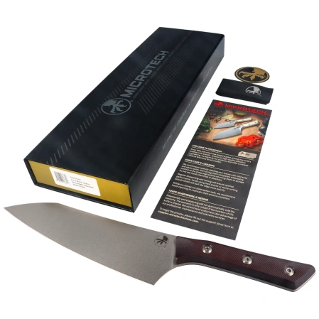 Microtech Chef 8'' Kitchen Knife Black Cherry G10, Stonewashed M390MK (3000-10BC)