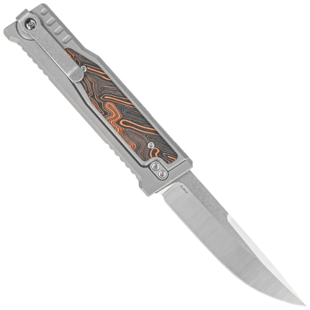 Reate EXO-M Gravity Drop Point Knife Bead Blasted Titanium/Damascus Orange-Black G10, Satin Elmax