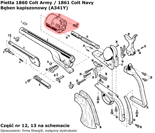 Bęben kapiszonowy Pietta Colt 1851 Navy Yank, 1860 Army, 1861 Navy .44 Grawerowany (A341Y)