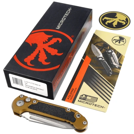 Microtech LUDT Gen III T/E Automatic Knife Tan Aluminum, Apocalyptic M390MK by Tony Marfione (1136-10APTA)