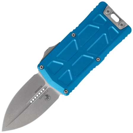 Microtech Exocet II D/E OTF Knife Blue Aluminum, Apocalyptic M390MK by Tony Marfione (1157-10APBL)