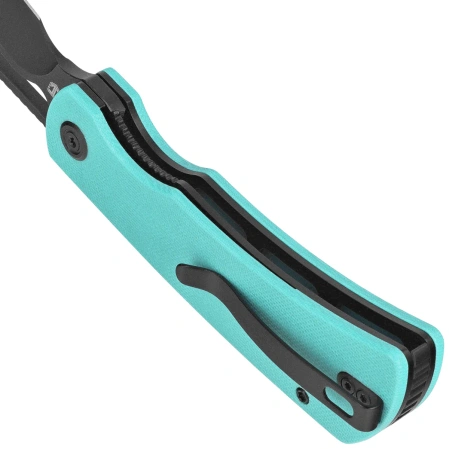 Nóż składany Kubey Gurkha Light Blue G10, Blackwashed 14C28N by Johan Jordaan (KU397F)