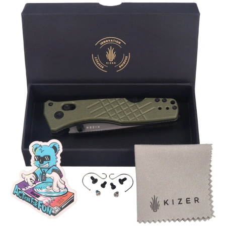 Kizer Aegis T Knife Olive Green G10, Grey Stonewashed AEB-L by Azo (V3774CTA2)