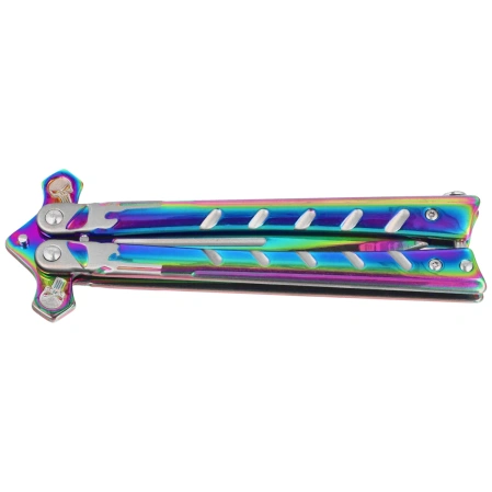 Nóż składany motylek Martinez Albainox Balisong Skull Rainbow Titanium Steel, Rainbow Titanium 3Cr13Mov (02223)
