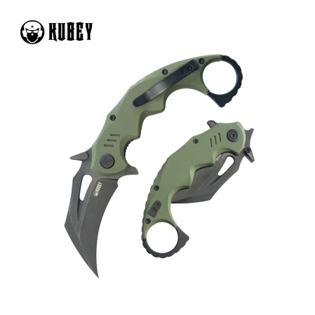 Kubey Mini Wrath Knife Green G10, Blackwashed 14C28N by MUZI Design (KU262F)
