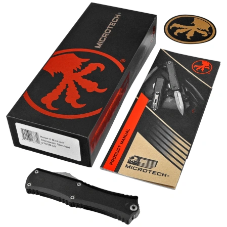 Microtech Hera II Mini D/E OTF Knife Black Aluminum, Stonewashed M390MK by Tony and Sean Marfione (1702M-10)