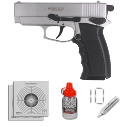 Zestaw pistolet wiatrówka Voltran Ekol ES 55 White 4.5 mm, 1500 BBs, 10 kapsuł, tarcze