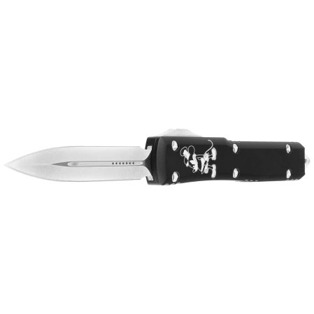Microtech Ultratech D/E Steamboat Willie Signature OTF Knife Black Aluminum, Antique White M390 by Tony Marfione (122-1SB)