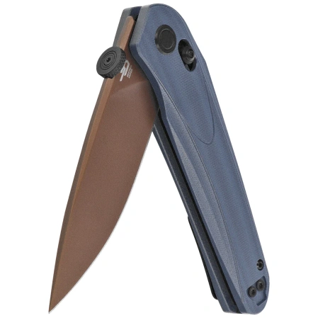 Bestech Mothus Knife Dark Blue G10, Gold PVD 14C28N by Kombou (BG67F)