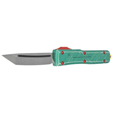 Nóż automatyczny OTF Microtech Ultratech T/E Bounty Hunter Signature Distressed Green Aluminium, Apocalyptic M390 by Tony Marfione (123-10BH)