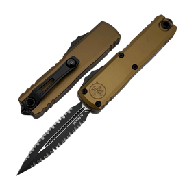 Microtech UTX-85 Gen IV D/E OTF Knife Tan Aluminum, Cerakote Black F/S M390MK by Tony Marfione (12324-D3TA)