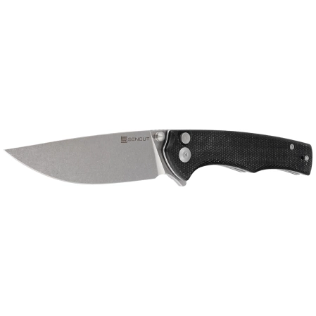 Sencut Crowley Black Micarta, Stonewashed D2 (S21012-2)