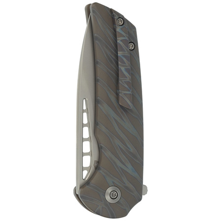 WE Knife Mini Malice Tiger Stripe Pattern Flamed Titanium, Silver Bead Blasted CPM 20CV by Ferrum Forge Knife Works (WE054BL-6)
