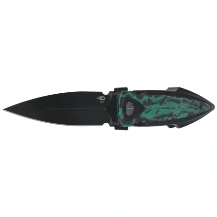 Nóż składany Bestech Ika Dagger Black Titanium / GITD Marble Carbon Fiber, Black PVD M390 by Tashi Bharucha (BT2602D)