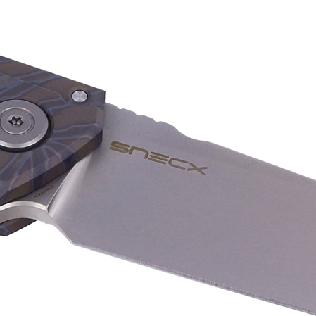 WE Knife Mini Buster Tiger Stripe Titanium, Silver Bead Blasted CPM 20CV by Snecx Tan (2003C)