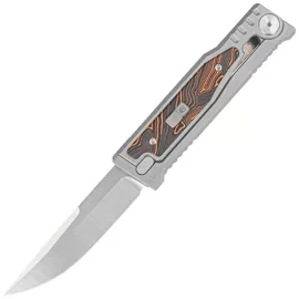 Reate EXO-M Gravity Drop Point Knife Bead Blasted Titanium/Damascus Orange-Black G10, Satin Elmax