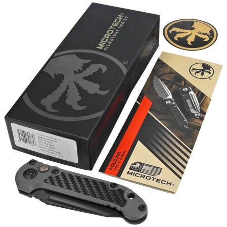 Microtech LUDT Gen III T/E Signature Automatic Knife Natural Clear Aluminum/Carbon Fiber, Black DLC M390MK by Tony Marfione (1136-1DLCTNCCFIS)