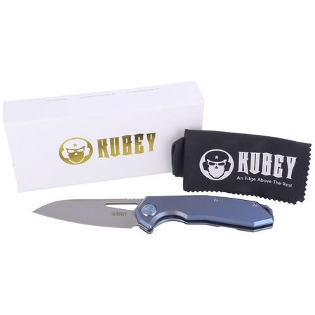 Kubey Vagrant Knife Blue Titanium, Sandblasted CPM S30V by Maksim Tkachuk (KB284B)