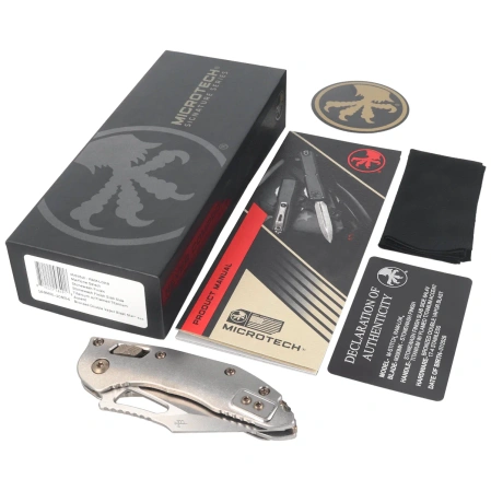Nóż składany Microtech M-Stitch Ram-Lok S/E Marfione Select Slab Side Titanium, Flamed HW, Stonewashed M390MK by Borka Blades and Tony Marfione (169MRL-10MS4)