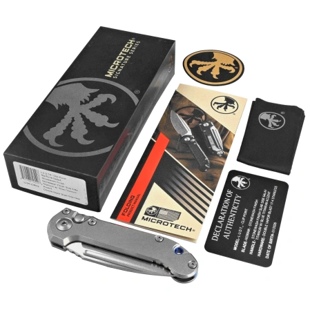 Microtech LUDT Gen III S/E Marfione Select Automatic Knife Gray Slab Side Titanium, Blue HW, Stonewashed M390MK by Tony Marfione (1135-10MS3)