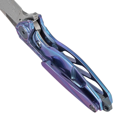 Rike Knife Mini Hummingbird Blue Titanium, Rose Damascus by Richard Wu (RK-MINI-BL)