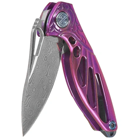 Rike Knife Mini Hummingbird Purple Titanium, Rose Damascus by Richard Wu (RK-MINI-PU)