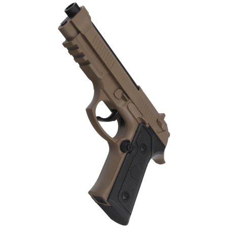 Zestaw wiatrówkowy 63: Pistolet Niksan Defence NKS CP92 Tan 4.5 mm, 1400 BBs, 10 kapsuł CO₂, 100 tarcz