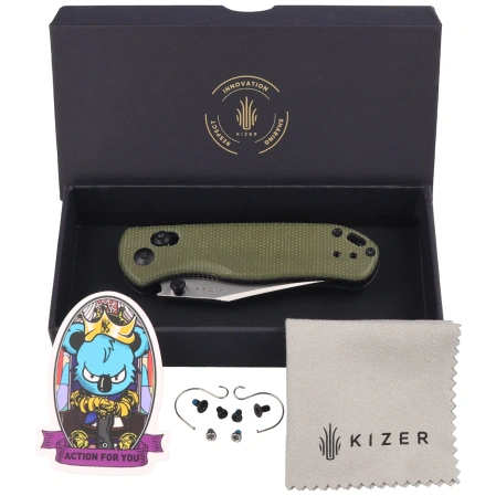 Nóż składany Kizer Drop Bear 2 Green Micarta, Satin Nitro-V by Azo (V3619.2KC1)
