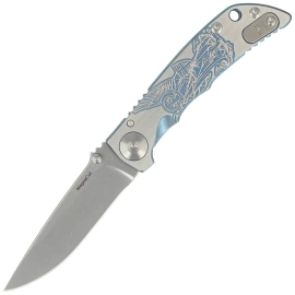 Spartan Blades Harsey Folder 3.25 Saint Michael Titanium, Stonewashed MagnaCut by William W. Harsey (SF10 Custom St Michael)