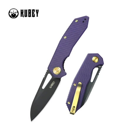 Kubey Vagrant Knife Purple G10, Black Stonewashed M390 by Maksim Tkachuk (KB291W)