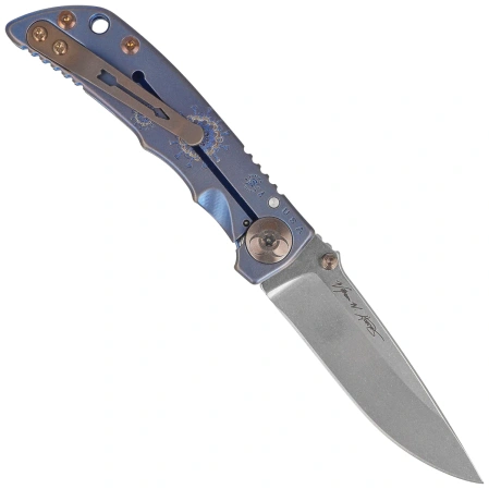 Nóż składany Spartan Blades Harsey Folder 3.25 Plague Doctor Blue Titanium, Stonewashed MagnaCut by William W. Harsey (SF10 Custom Plague BLU)
