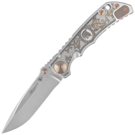 Spartan Blades Harsey Folder ''Flourishes'' Gray Titanium, Stonewashed MagnaCut by William W. Harsey (SF5FLRISHS)