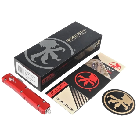 Microtech Ultratech Warhound OTF Knife Signature Red Aluminum, Stonewashed by Tony Marfione (119W-10RDS)