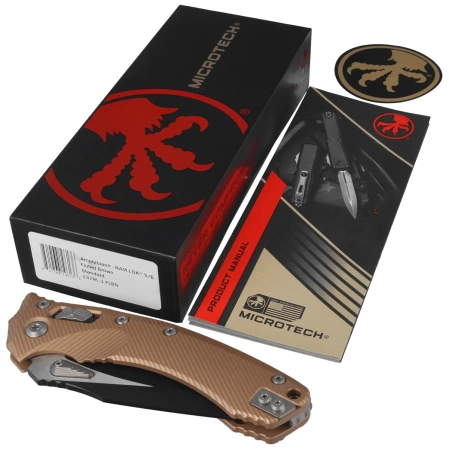 Microtech Amphibian Ram-Lok S/E Knife Fluted Brown Aluminum, Black M390MK by Tony Marfione (137RL-1FLBN)