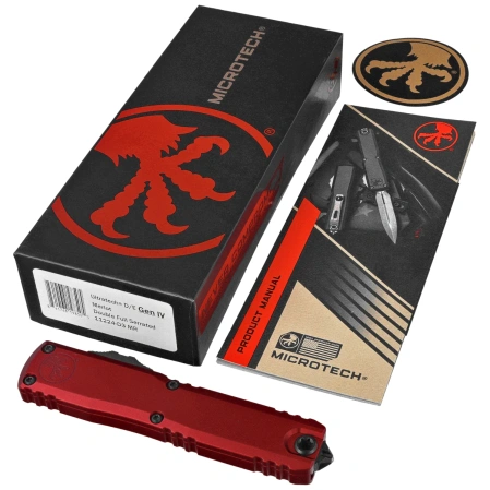 Microtech Ultratech Gen IV D/E OTF Knife Merlot Aluminum, Black Cerakote Double F/S M390MK by Tony Marfione (11224-D3MR)