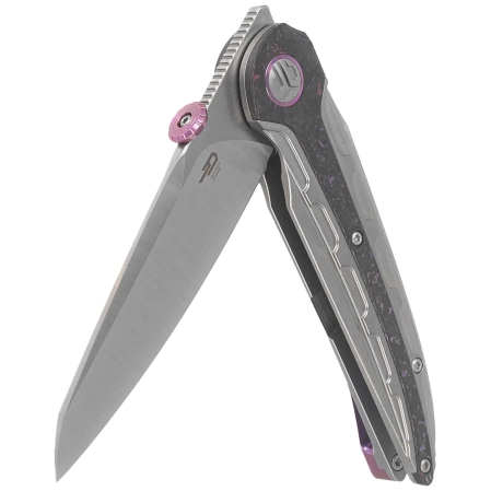 Bestech Prydwen Grey Titanium/Purple Haze Fat Carbon Knife, Stonewashed/Satin MagnaCut by Kombou (BT2409A)