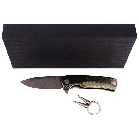 LionSteel ROK Knife Gold Titanium, Chad Nichols Scrambled Damascus (ROK DD GL)