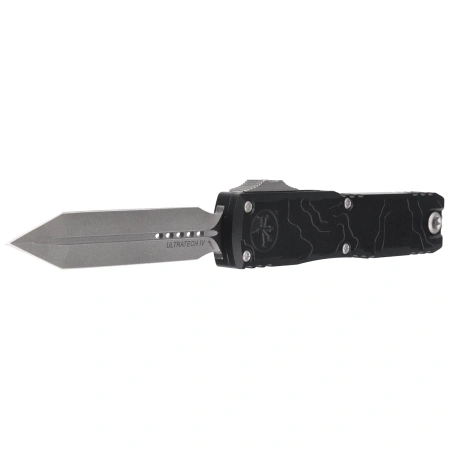 Microtech Ultratech Gen IV Spartan OTF Knife Black Topographic Deep Engraved Aluminium, Apocalyptic M390MK by Tony Marfione (12234TP-10AP)