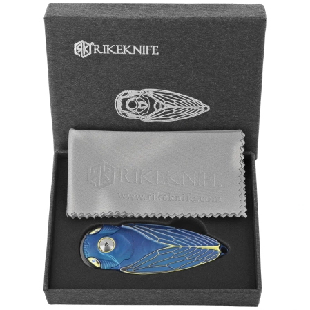 Nóż składany Rike Knife RK Cicada-BG Blue / Gold Titanium, Bead Blasted M390